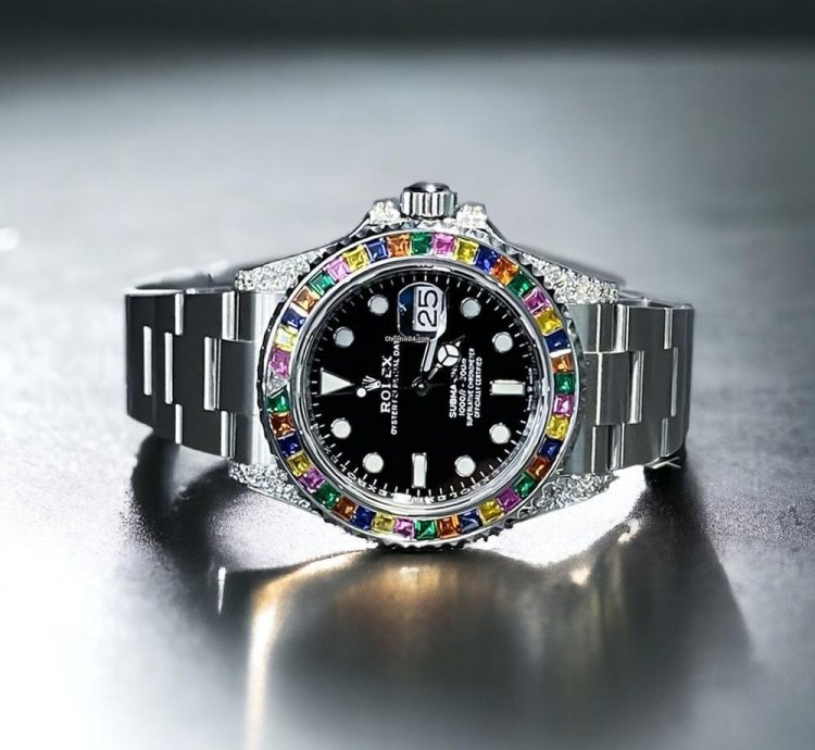 Rolex Submariner Date 41 Mm Black Dial Custom Diamond-set Haribo Bezel Ice Out
