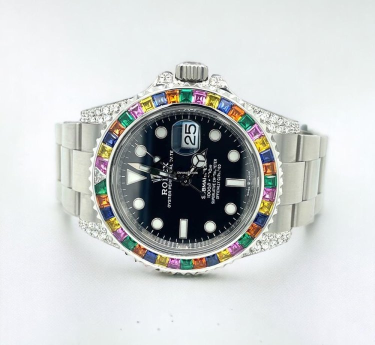 Rolex Submariner Date 41 Mm Black Dial Custom Diamond-set Haribo Bezel Ice Out
