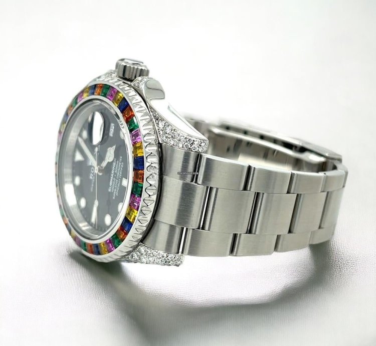 Rolex Submariner Date 41 Mm Black Dial Custom Diamond-set Haribo Bezel Ice Out