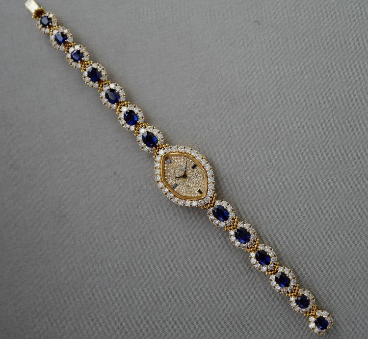 Patek Philippe Yellow Gold Diamond Sapphire Watch Ref 4665