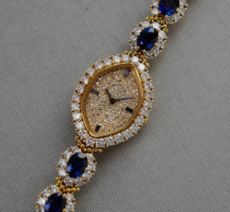 Patek Philippe Yellow Gold Diamond Sapphire Watch Ref 4665