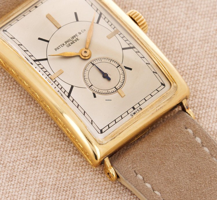 Patek Philippe Yellow Gold Rectangular Watch Ref 10 With Remarkable Engraving Details