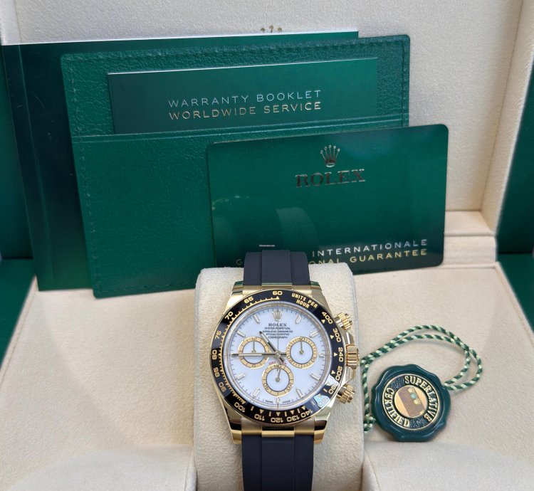 Rolex Daytona Yellow Gold Black Cerachrom Bezel White Index Dial Oysterflex Strap 126518ln
