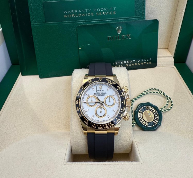 Rolex Daytona Yellow Gold Black Cerachrom Bezel White Index Dial Oysterflex Strap 126518ln