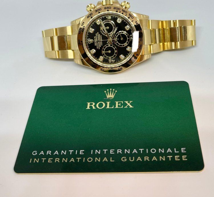 Rolex Daytona Yellow Gold Black Diamond Dial 116508 New