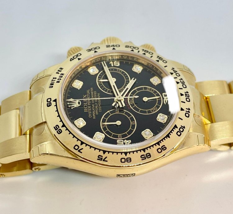 Rolex Daytona Yellow Gold Black Diamond Dial 116508 New