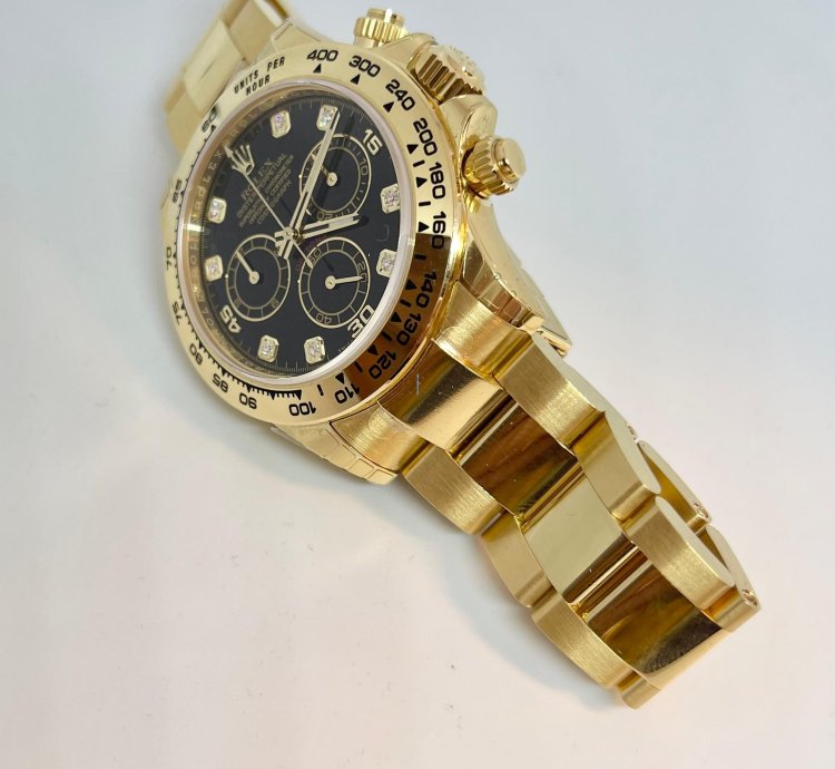 Rolex Daytona Yellow Gold Black Diamond Dial 116508 New