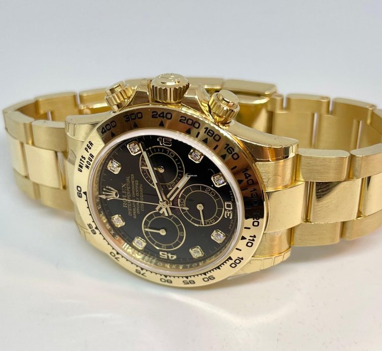 Rolex Daytona Yellow Gold Black Diamond Dial 116508 New