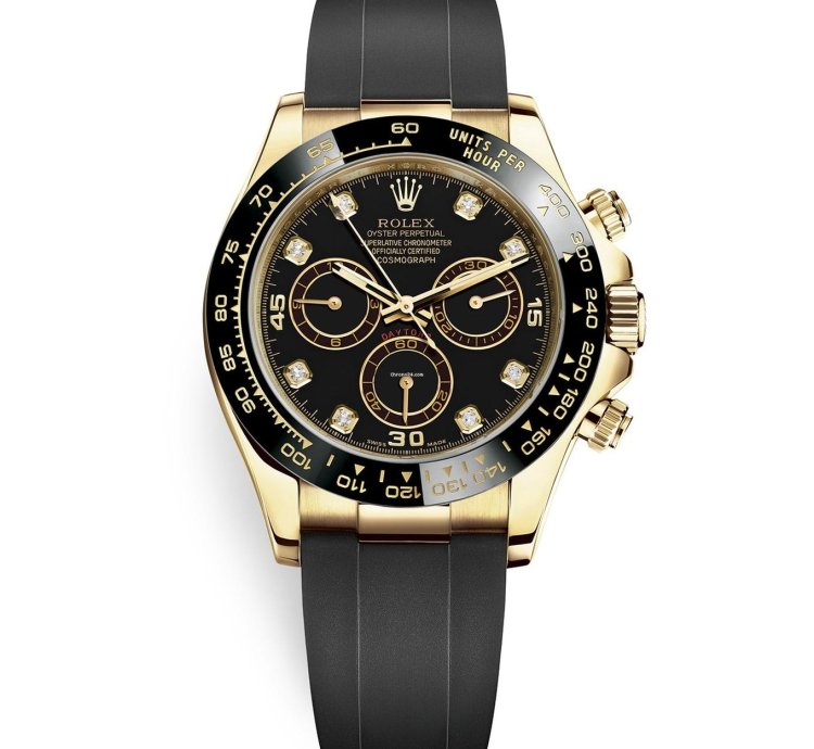 Rolex Daytona Yellow Gold Ceramic Oysterflex Watch 116518ln Black Diamond Dial