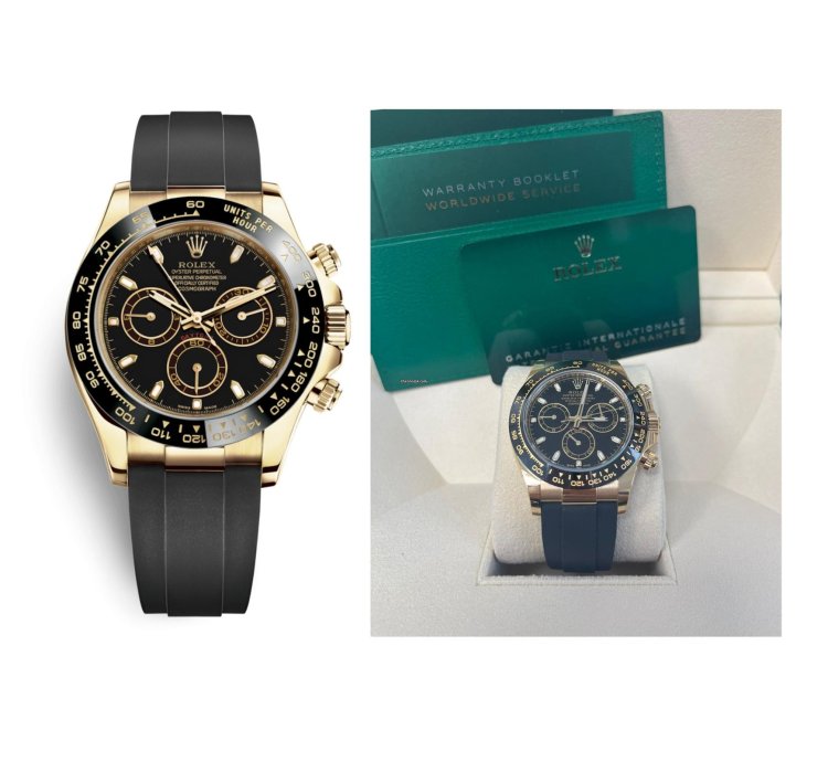 Rolex Daytona Yellow Gold Daytona 40 Watch - Black Index Dial - Black Oysterflex Strap 116518ln