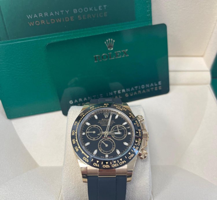 Rolex Daytona Yellow Gold Daytona 40 Watch - Black Index Dial - Black Oysterflex Strap 116518ln