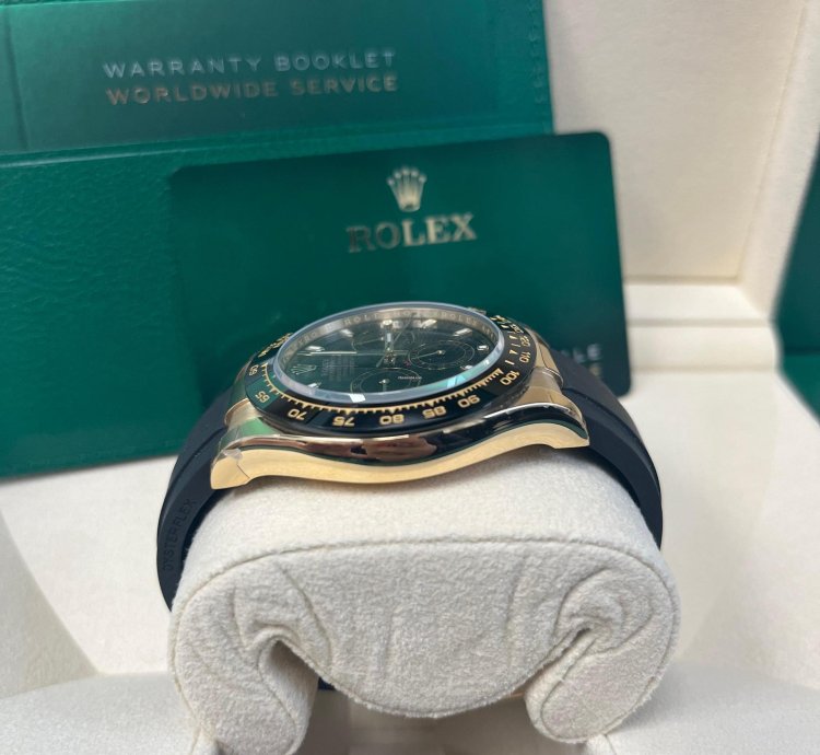 Rolex Daytona Yellow Gold Daytona 40 Watch - Black Index Dial - Black Oysterflex Strap 116518ln