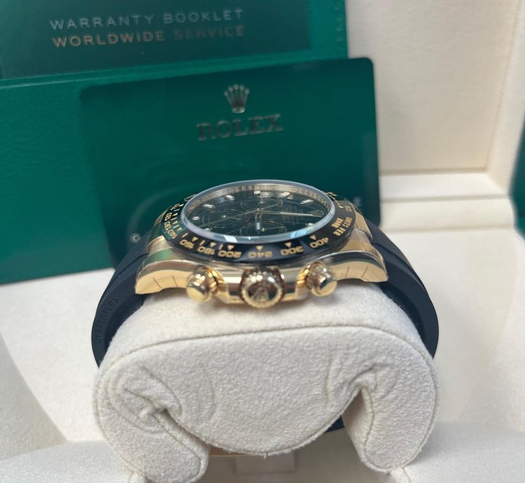 Rolex Daytona Yellow Gold Daytona 40 Watch - Black Index Dial - Black Oysterflex Strap 116518ln