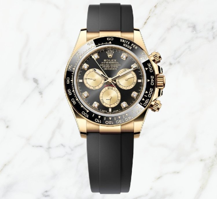 Rolex Daytona Yellow Gold Oysterflex Black Gold Diamond Dial 126518ln new Unworn