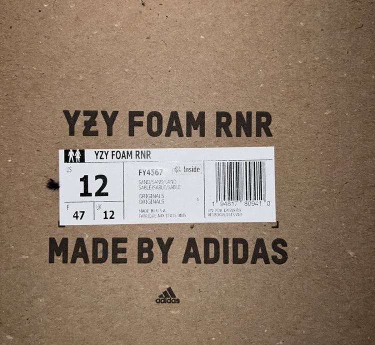 Adidas Men Yeezy Foam Rnnr Sand Size 12 Fy4567