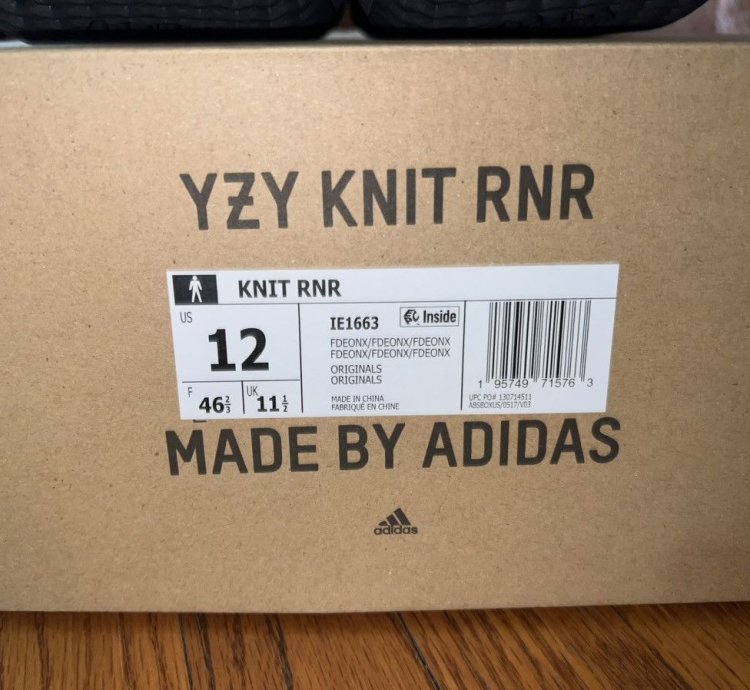 Adidas Men Yeezy Knit Rnr Fade Onyx Size 12 Ie1663