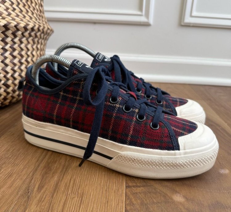 Adidas Nizza Rf Platform Red Plaid Flannel Sneakers 9