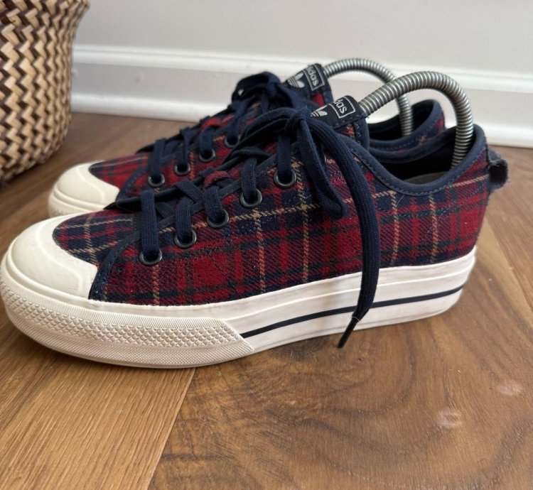 Adidas Nizza Rf Platform Red Plaid Flannel Sneakers 9