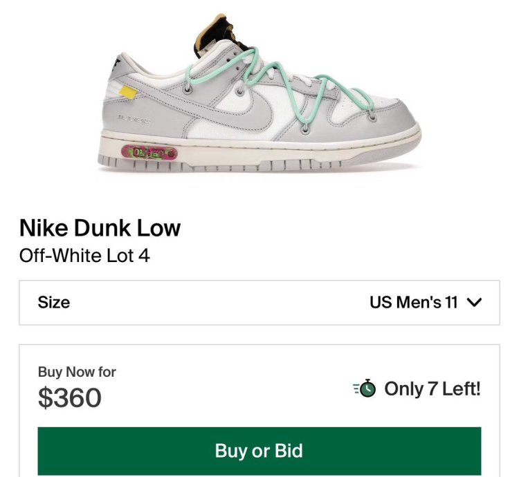 Nike Dunk Low Off-white Lot 4 Of 50 Size Men Us 10 5