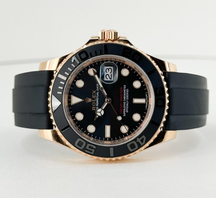 Rolex Yacht-master 40 40mm Black Ceramic Bezel Rose Gold Black Dial Oysterflex Band 116655