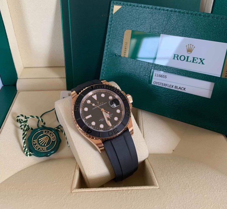 Rolex Yacht-master 40 40mm Everose Gold Black Dial Oysterflex 116655