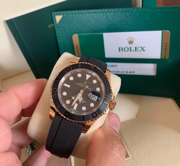 Rolex Yacht-master 40 40mm Everose Gold Black Dial Oysterflex 116655