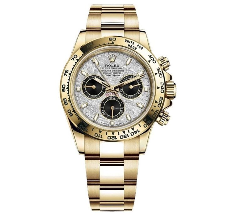 Rolex Daytona Yellow Gold Silver Meteorite Index Dial With White Tag