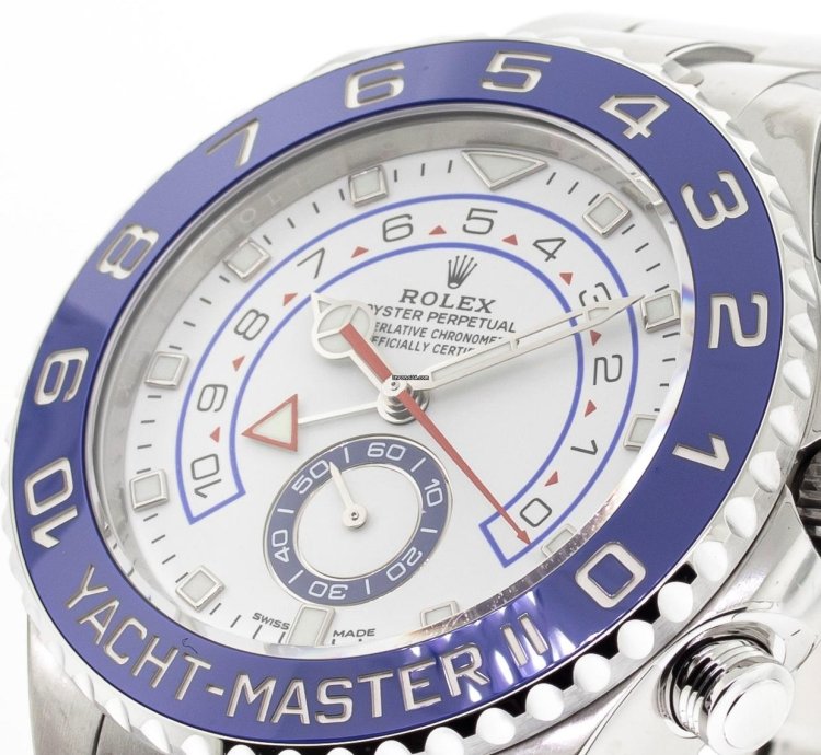 Rolex Yacht-master Ii 44mm Stainless Steel Matte White Dial Blue Bezel 116680