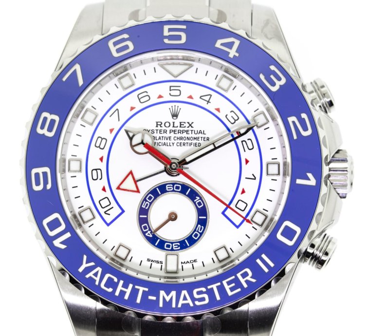 Rolex Yacht-master Ii 44mm Stainless Steel Matte White Dial Blue Bezel 116680
