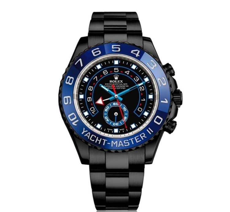 Rolex Yacht-master Ii Custom Black Dial Pvd Dlc Coated Stainless Steel Watch 116680