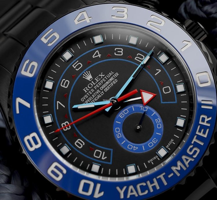 Rolex Yacht-master Ii Custom Black Dial Pvd Dlc Coated Stainless Steel Watch 116680