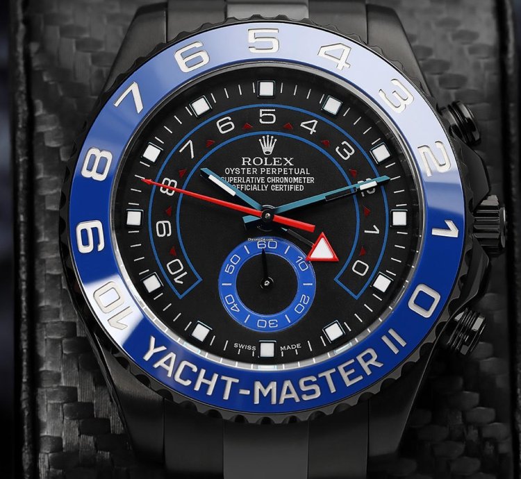 Rolex Yacht-master Ii Custom Black Dial Pvd Dlc Coated Stainless Steel Watch 116680