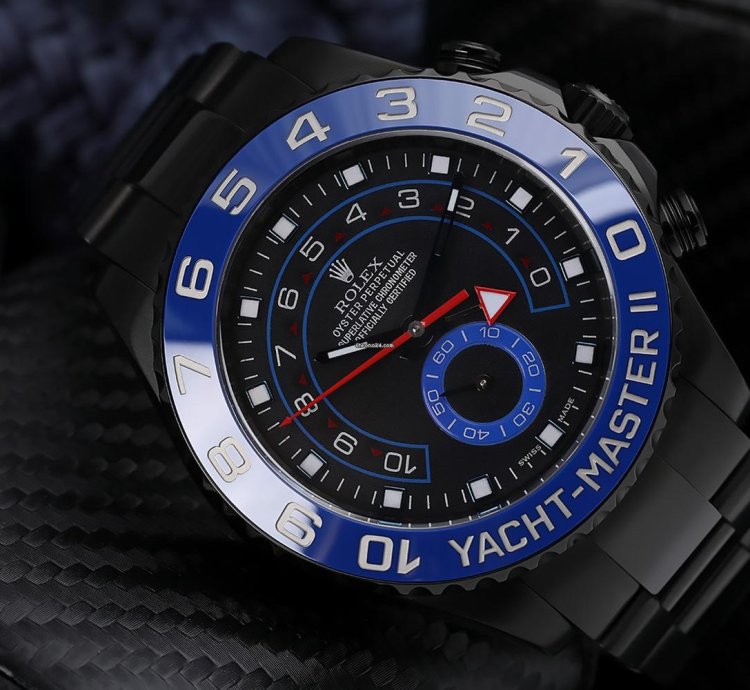 Rolex Yacht-master Ii Custom Black Dial Pvd Dlc Coated Stainless Steel Watch 116680