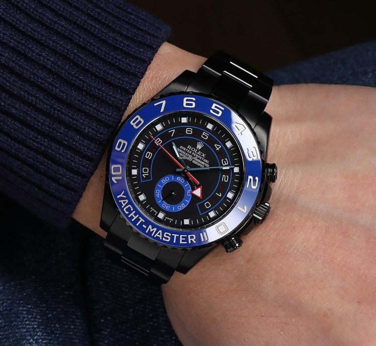 Rolex Yacht-master Ii Custom Black Dial Pvd Dlc Coated Stainless Steel Watch 116680