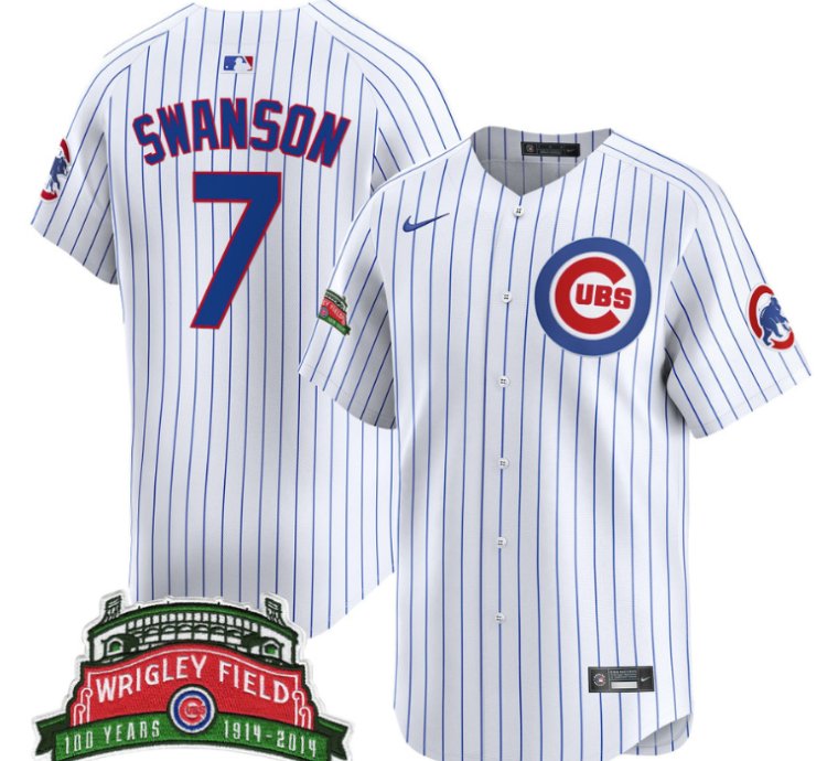 Dansby Swanson Jersey 7 Chicago Cubs Wrigley Field Style Vapor Premier Limited All Stitched Pinstripe