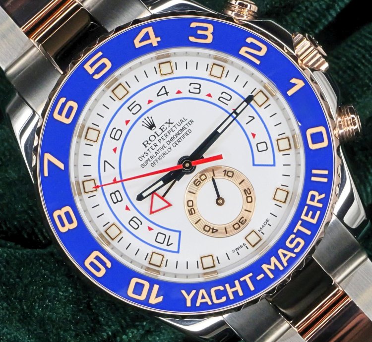 Rolex Yacht-master Ii Mint Complete Set Yacht-master Ii Two-tone White Dial Blue Bezel Rose Gold 116681