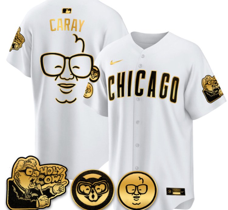 Harry Caray Jersey Chicago Cubs Harry Caray Holy Cow Patch Premier Limited Stitched White Gold