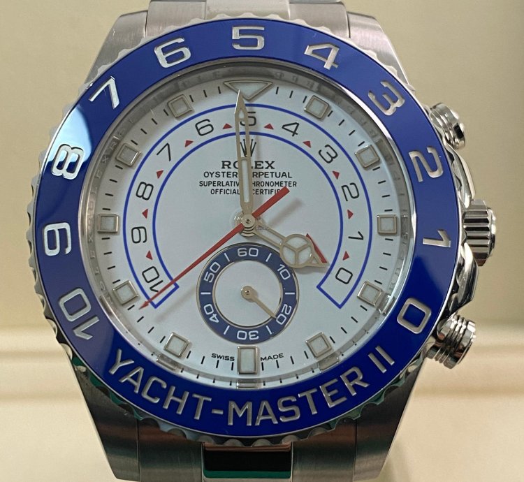 Rolex Yacht-master Ii New 2023 Unworn Yacht-master Ii Steel White Dial Blue Bezel 116680 Complete Set