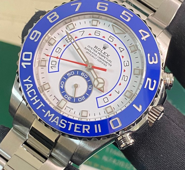 Rolex Yacht-master Ii New 2023 Unworn Yacht-master Ii Steel White Dial Blue Bezel 116680 Complete Set