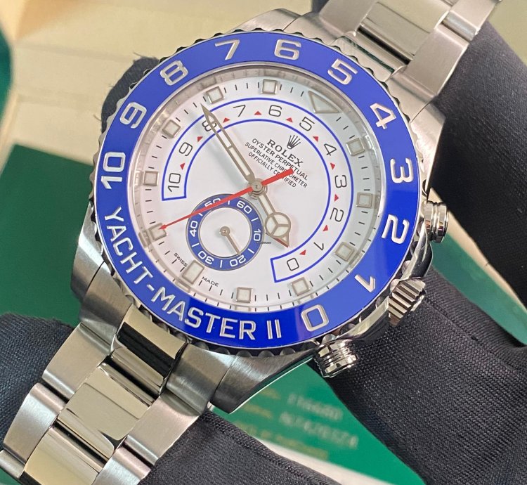 Rolex Yacht-master Ii New 2023 Unworn Yacht-master Ii Steel White Dial Blue Bezel 116680 Complete Set
