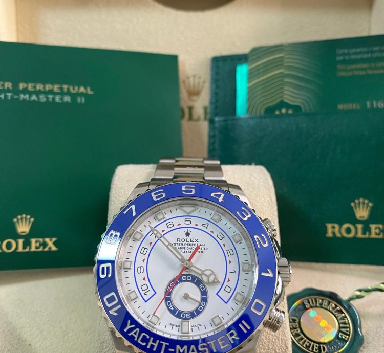 Rolex Yacht-master Ii New 2023 Unworn Yacht-master Ii Steel White Dial Blue Bezel 116680 Complete Set