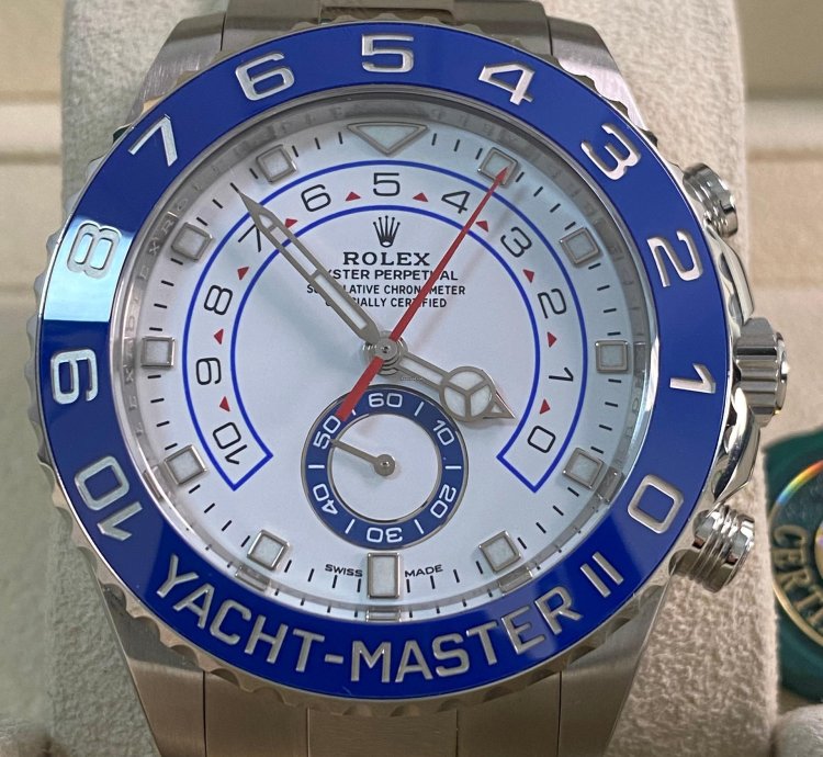 Rolex Yacht-master Ii New 2023 Unworn Yacht-master Ii Steel White Dial Blue Bezel 116680 Complete Set