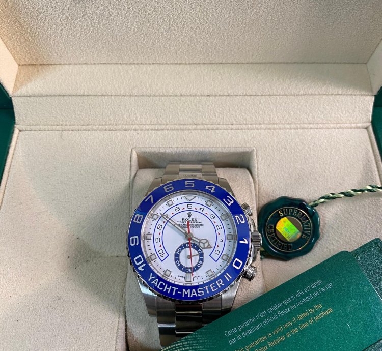 Rolex Yacht-master Ii New 2023 Unworn Yacht-master Ii Steel White Dial Blue Bezel 116680 Complete Set