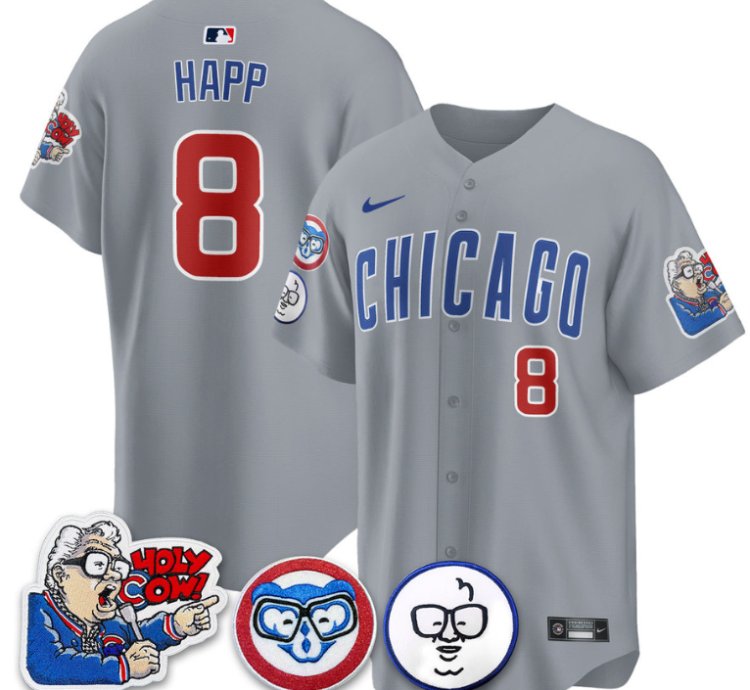 Ian Happ Jersey 8 Chicago Cubs Harry Caray Holy Cow Patch Premier Limited Stitched Gray