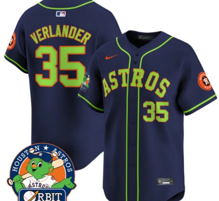 Justin Verlander Jersey 35 Astros Orbit Patch Vapor Premier Limited V2 Stitched Navy