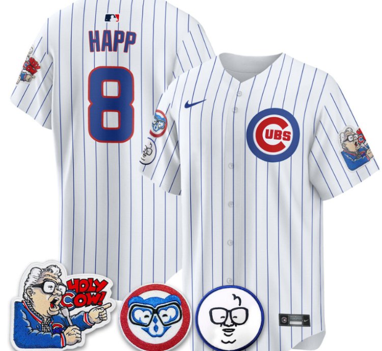 Ian Happ Jersey 8 Chicago Cubs Harry Caray Holy Cow Patch Premier Limited Stitched White