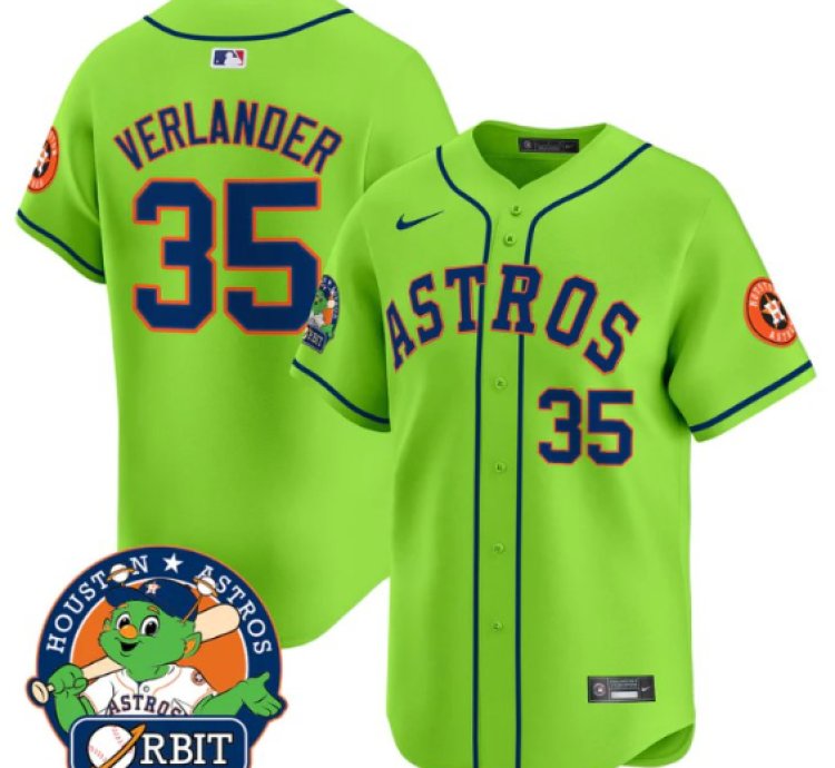 Justin Verlander Jersey 35 Astros Orbit Patch Vapor Premier Limited V2 Stitched Green