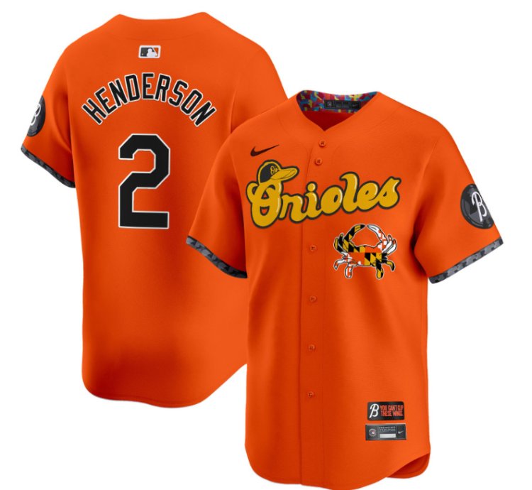 Gunnar Henderson Jersey 2 Baltimore Orioles Maryland Blue Crab Vapor Stitched Orange