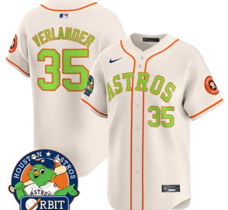 Justin Verlander Jersey 35 Astros Orbit Patch Vapor Premier Limited V2 Stitched Cream