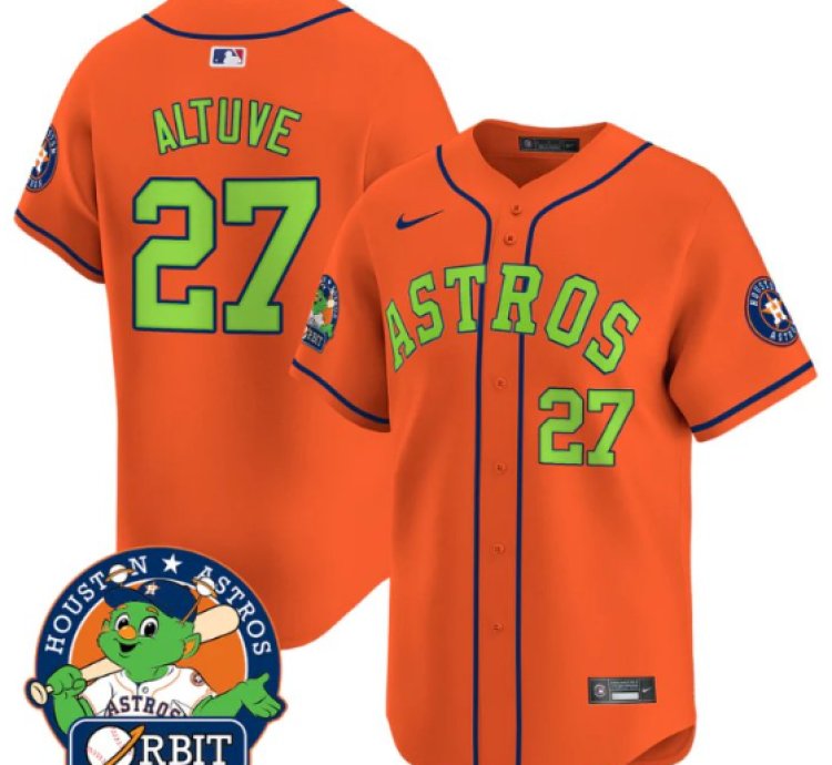 José Altuve Jersey 27 Astros Orbit Patch Vapor Premier Limited V2 Stitched Orange